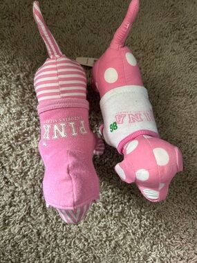 PINK Victoria's Secret Pink Polka Dot & Striped Dog Plush Set